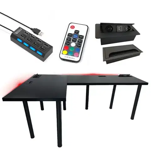 Kancelárske rohové stoly Písací Stôl Roh. Top Čierna 240x160x3,6 Model 3