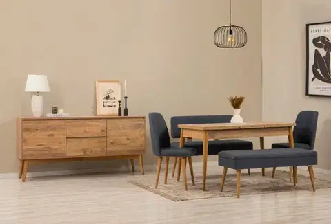 Jedálenské sety Set s rozkladacím stolom, stoličkami a konzolou (6 kusov) Vina Bench 04 1048 - Atlantic Pine, Dark Blue