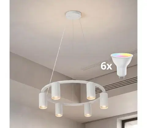 Svietidlá BRILAGI - LED RGBW stmievateľný luster na lanku SELE 6xGU10/6,5W/230V biela BG5281+AI2323