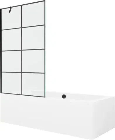 Sprchové dvere MEXEN/S - Cube obdĺžniková vaňa 180 x 80 cm s panelom + vaňová zástena 100, čierna vzor 550518080X9510007077