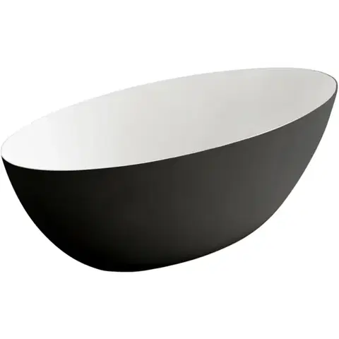 Vane CERANO - Vaňa z liateho mramoru Emilia - voľne stojaca - čierna matná/biela matná - 180x85x55 CER-428548