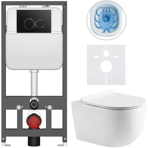 Záchody CERANO - Kompletný WC set Basic/Felci - biela lesklá - WC tlačidlo Dualo/Čierna - závesné - predstenová inštalácia - 53x37 CER-8050BD86068