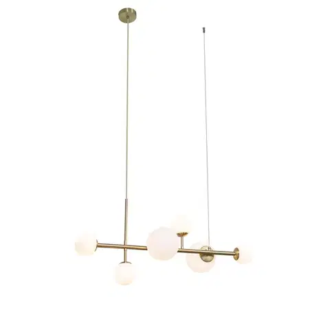Závesné svietidlá Hotelová elegantná závesná lampa zlatá s opálovým bielym sklom 6-svetiel - Monaco