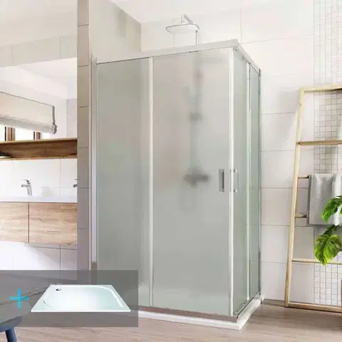 Vane Mereo Sprchovací set: LIMA, obdĺžnik, 100x80 cm, chróm  ALU, sklo Point, vanička liatá mramor CK82412KM