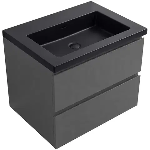 Umývadlá CERANO CERANO - Koupelnová skříňka Carole - antracitová + umyvadlo z lit. mramoru Ovo - černá matná - 60,5x53x46,5  CER-085201