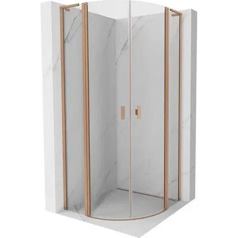 Sprchovacie kúty MEXEN/S - Mist L sprchový kút štvrťkruh, krídlové 90 x 90, transparent, meď kartáčovaná 8A32L-090-090-65-00