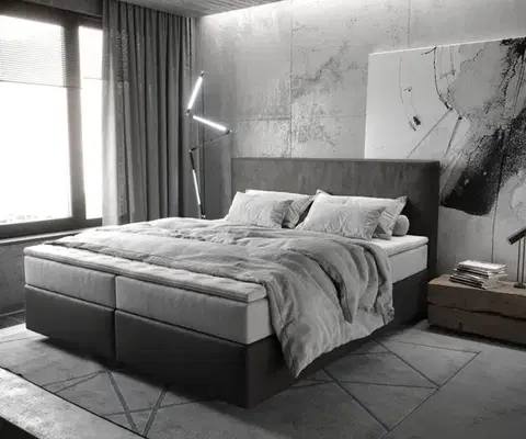 Postele Boxspring DELIFE Boxspring posteľ Dream-Well 180x200 cm mikrovlákno antracitová vintage s vreckovou pružinovou matracou a visco topperom
