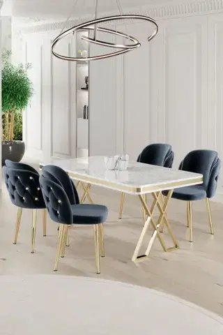 Jedálenské sety Dining Table & Chairs Set (5 Pieces) Rigel - White, Gold, Anthracite