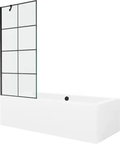 Sprchové dvere MEXEN/S - Cube obdĺžniková vaňa 180 x 80 cm s panelom + vaňová zástena 80, čierna vzor 550518080X9508007077
