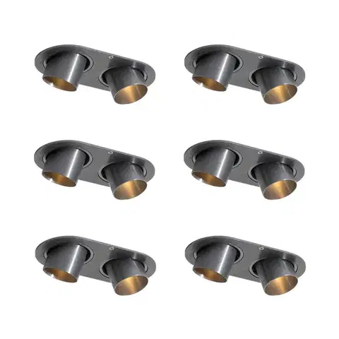 Zapustené svietidlá Sada 6 zapustených bodových svetiel Gunmetal GU10 35 mm naklápateľné 2-svetelné - Installa