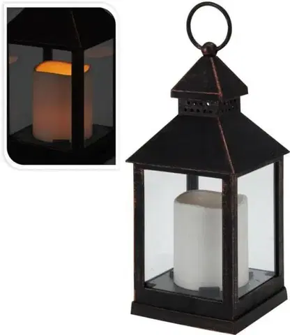 Vianočné dekorácie Kinekus Lampáš svietnik s LED sviečkou 23cm, medený efekt