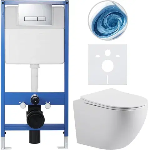 Záchody CERANO - Kompletný podomietkový WC set Lite/Cesso - biela matná - WC tlačidlo Slim, chróm - predstenová inštalácia/sadrokartón - 49x36 CER-8050BD101