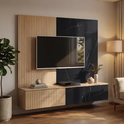 Obývacie steny Obývacia Stena Noir I Dcms Nr1 Cremona Oak/Marble Black