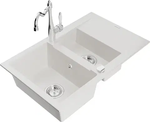 Kuchynské drezy MEXEN/S MEXEN/S - Gaspar granitový drez 1.5 s odkvapkávačom vrátane batérie Carla, biela 6507-20-670700-00