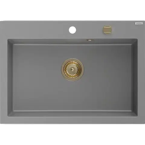 Kuchynské drezy MEXEN/S MEXEN/S - Elix granitový drez 1-miska 700 x 500 mm, sivý, sifón zlatá 6526701005-71-G