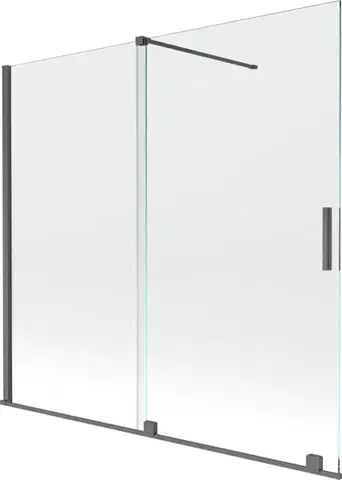 Sprchové dvere MEXEN/S - Velar Dvojkrídlová posuvná vaňová zástena 170 x 160, transparent, šedá kartáčovaná 896-170-000-01-66