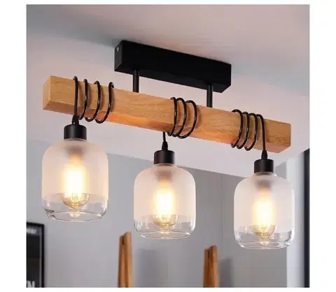 Svietidlá BRILAGI - Prisadený luster WOOD GLASS 3xE27/60W/230V borovica/čierna/biela EG44074+3xNSTK7779