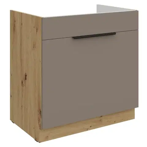 Kuchynské dolné skrinky KONDELA Frisbo 80 ZL 1S BB drezová kuchynská skrinka sandgrau / dub artisan