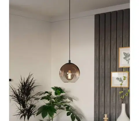 Svietidlá Eglo 901923 - Závesný luster na lanku ARISCANI 1xE27/60W/230V čierna/béžová/dymová 901923
