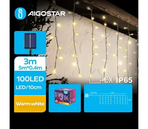 LED osvetlenie  B.V.  - LED solárny svetelný reťazec 100× LED / 8 funkcií, 8×0,4 m, IP65, teplá biela B10201JF7