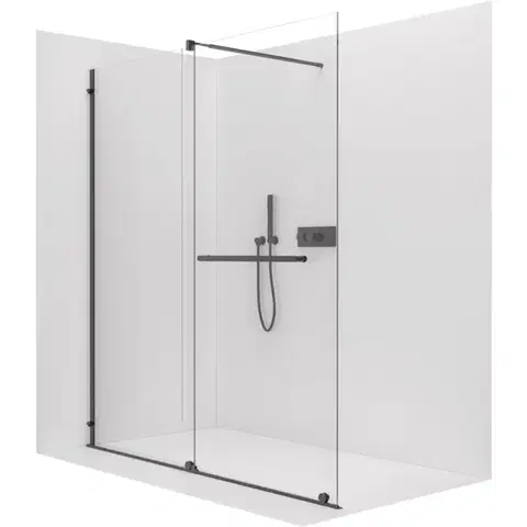 Sprchové dvere CERANO - Sprchová zástena Walk-in Medin L/P - 8 mm - čierna matná, transparentné sklo - 180x195 - dvojdielna posuvná CER-478027