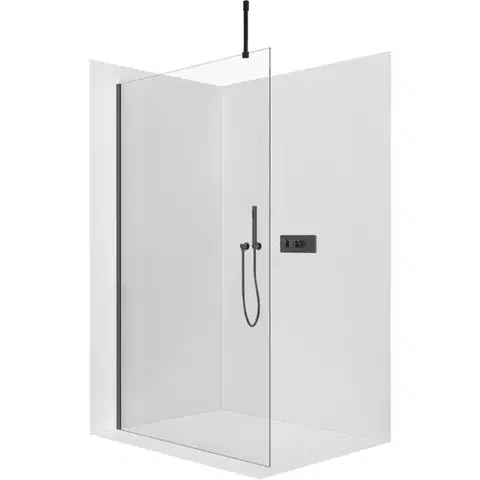 Sprchovacie kúty CERANO - Sprchová zástěna Walk-in Onyx Top Cube L/P - 8 mm - hranatá vzpěra - černá matná, transparentní sklo - 140x200  CER-8050BD7035