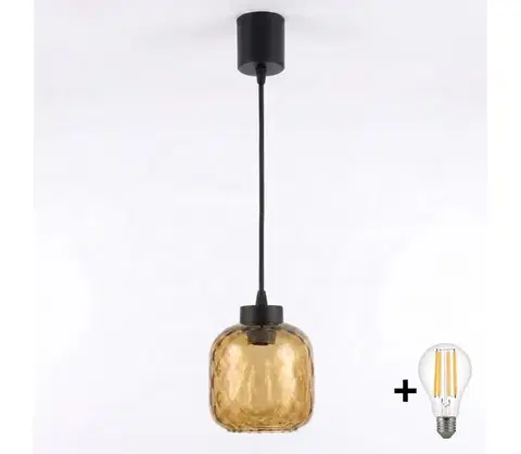 Svietidlá BRILAGI - LED luster na lanku R GLASS 1xE27/60W/230V priemer 14 cm čierna/dymová hnedá NSTK7703+TK6439A