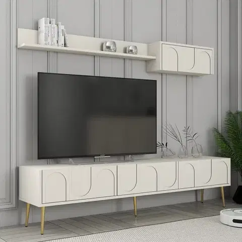 Obývacie steny TV skrinka / Obývacia stena Lyon 2 - Cream, Gold