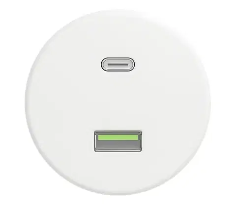 Predlžovacie káble lap - Retro USB zásuvka USB-A + USB-C bez rámčeka, snehovo biela W/USB