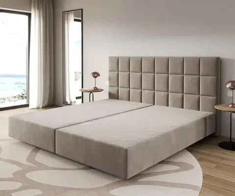 Postele Boxspring DELIFE Boxspring posteľ Dream-Fine mikrovlákno béžová 200x200 cm