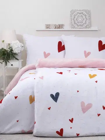 Obliečky MKLozkoviny.sk Predĺžené obliečky mikroplyš Exclusive – Srdiečka - 140 × 220 cm - 70 x 90 cm