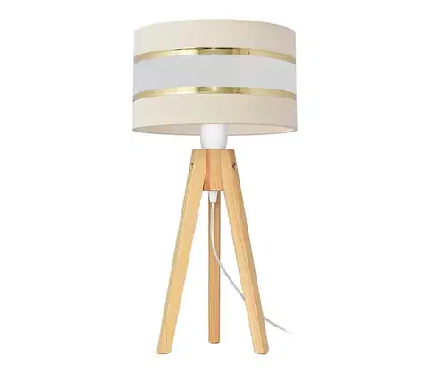 Lampy  Stolná lampa HELEN 1xE27/15W/230V krémová/zlatá/borovica B-D S+WT+0802 EC+GO+MAT