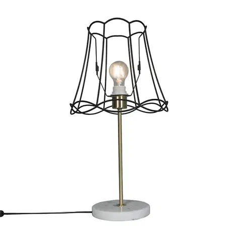 Stolné lampy Retro stolová lampa mosadz s rámom Granny čierny 30 cm - Kaso