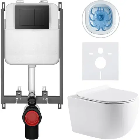 Záchody CERANO - Kompletný WC set Basic/Felci - biela lesklá - WC tlačidlo Maxio/Čierna - na zamurovanie - 53x37 CER-8050BD86081