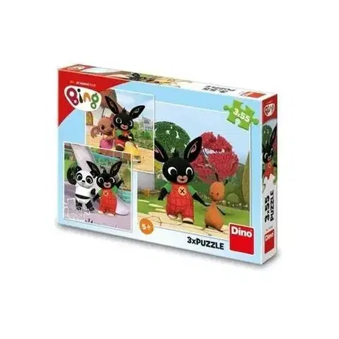 Puzzle Dino Puzzle 3v1 Zajačik Bing/Bing sa hrá 3x55dielikov v krabici 27x19x4cm.