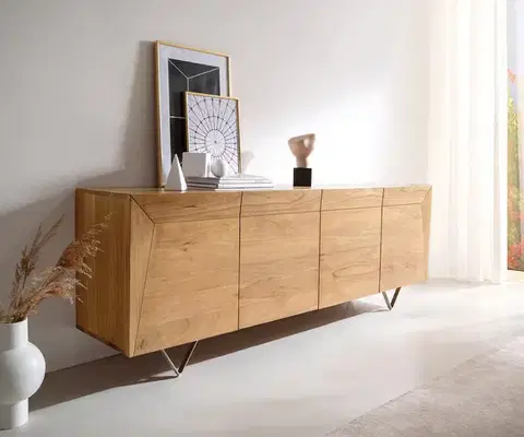 Komody DELIFE Komoda Kayu 200x40x70 cm akácia prírodná 4 dvierka podstava v tvare V