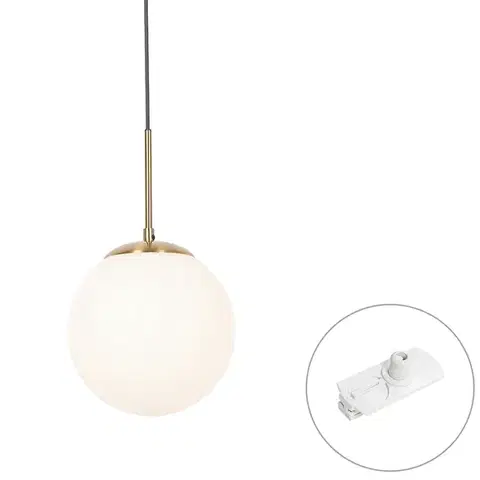 Koľajnicové svetelné systémy Závesná lampa Art Deco zlatá s opálovým sklom vrátane bieleho adaptéra na koľajnicu 1-fázová - Iconic Flore