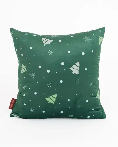 Dekoračné obliečky MKLozkoviny.sk Vianočná obliečka na vankúšik Velvet 40 × 40 cm - Vločky a stromčeky zelený-  -