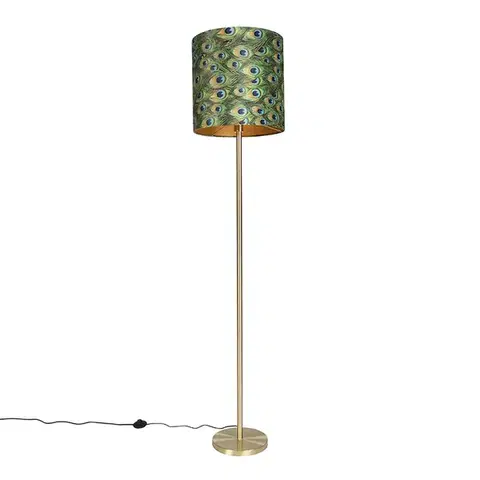 Stojace lampy Stojaca lampa mosadz s tienidlom páv 40 cm - Simplo