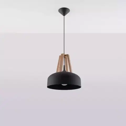 Lampy do obývačky Luster Casco A-0390 čierna/prírodné drevo