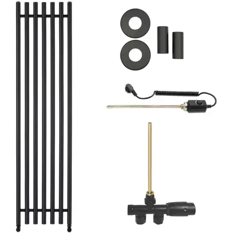 Doplnky do kúpeľne CERANO - Kúpeľňový radiátorový set Valerio - kombinované vykurovanie, termo tyč - bočné jednobodové pripojenie - 600W - čierna matná - 1560x390 mm CER-663835