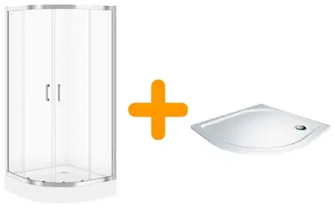 Vane CERSANIT/S - SPRCHOVÝ KÚT štvrťkruh 90x90 TRANSPARENT SKLO + vanička S158-005-SET1