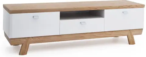 TV stolíky TARANKO Aspen AS-RTV tv stolík biely vysoký lesk / dub (Grande 01)