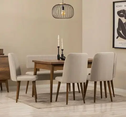 Jedálenské sety Jedálenský set s rozkladacím stolom a stoličkami (6 kusov) Vina - Walnut, Cream