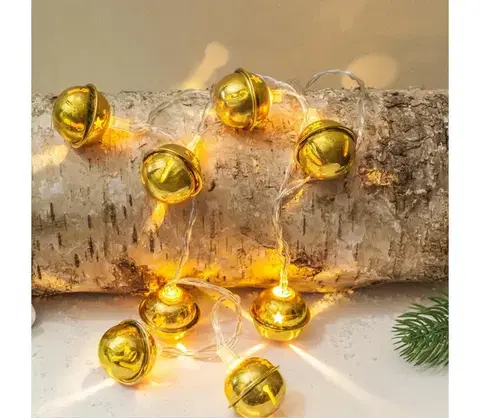 Vianočné dekorácie  1v272 - LED svetelná reťaz 10× LED / napájanie 2× AA / teplá biela / 1,8 m / s rolničkami 1v272