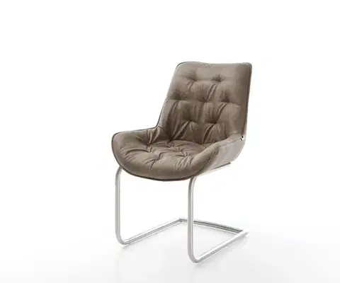 Jedálenské stoličky DELIFE Jedálenská stolička Taimi-Flex mikrovlákno taupe vintage jedálenská stolička okrúhla nerezová oceľ