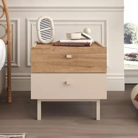 Nočné stolíky BURN nočný stolík so dvoma šuplíkmi, sepet/coast