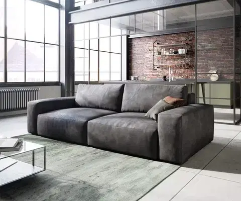 Veľké pohovky DELIFE Veľká pohovka Lanzo 230x95 cm imitácia kože vintage antracitová