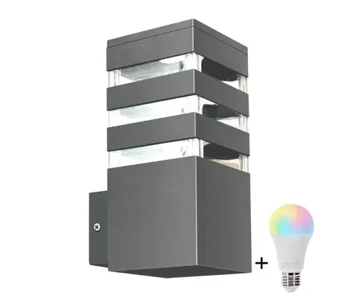 Svietidlá  LED RGBW Stmievateľné vonkajšie nástenné svietidlo TEKSAS 1xE27/12W/230V IP44 antracit SA1549+AI0819