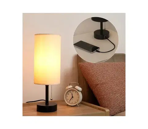 Lampy BRILAGI - Stolná lampa so USB portom TABLON 1xE27/25W/230V čierna/krémová BRI592